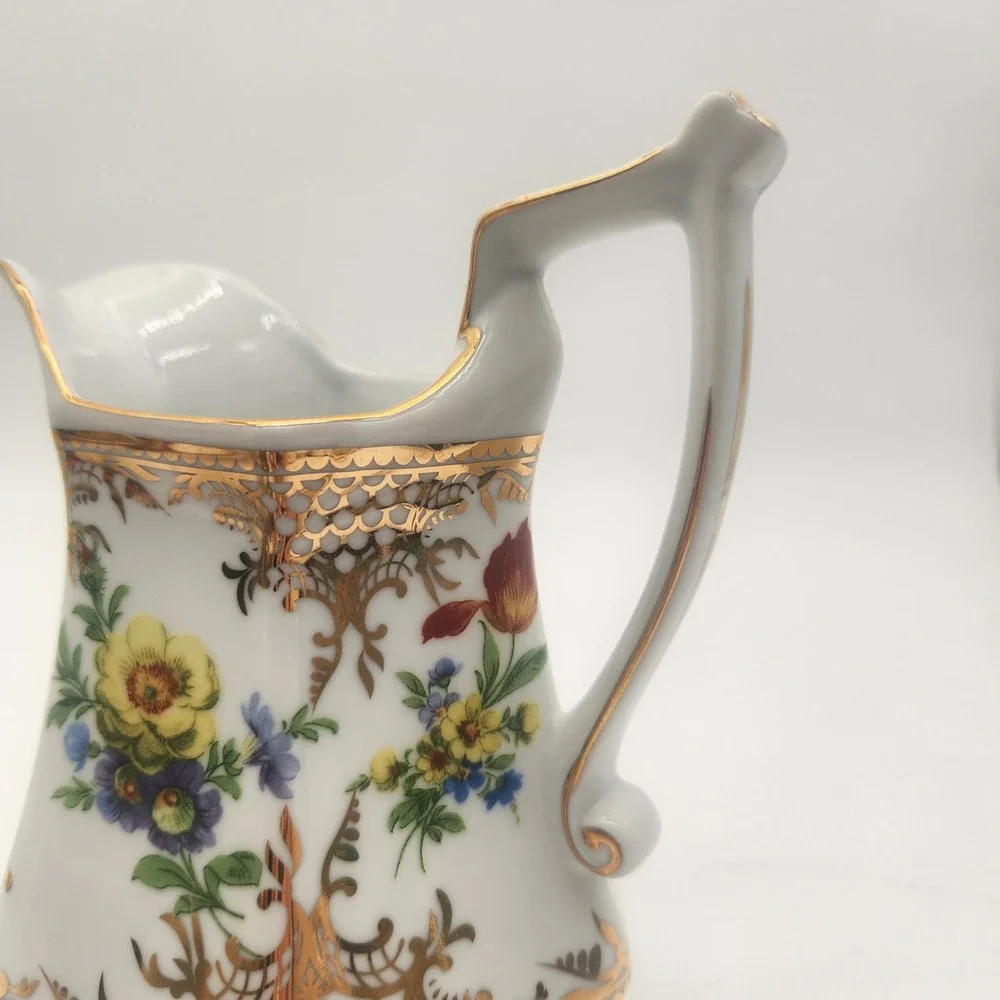 Royal Danube Floral Porcelain Pitcher Gold‎ Filigree Hexagonal Pedestal Base